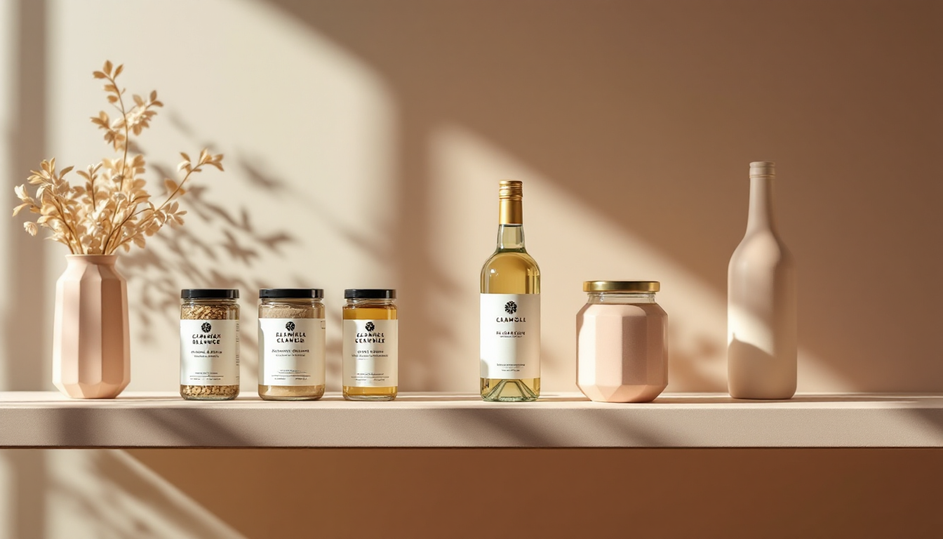 A retail shelf of craft products with cohesive labeling in bright daylight
